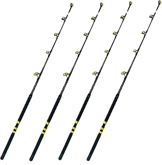 Portable Fishing Pole 4 Pack Fishing Pole 80 Wide 2 Speed Reel and Fishing Rod Combo 130-160lb Blue Marlin Tournament Fishing Trolling Rod Easy to use