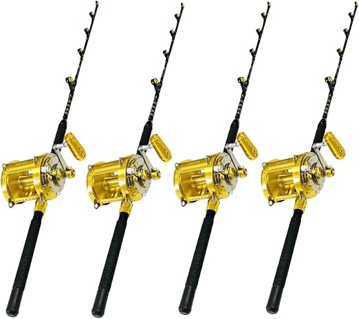 Portable Fishing Pole 4 Pack Fishing Pole 80 Wide 2 Speed Reel and Fishing Rod Combo 130-160lb Blue Marlin Tournament Fishing Trolling Rod Easy to use